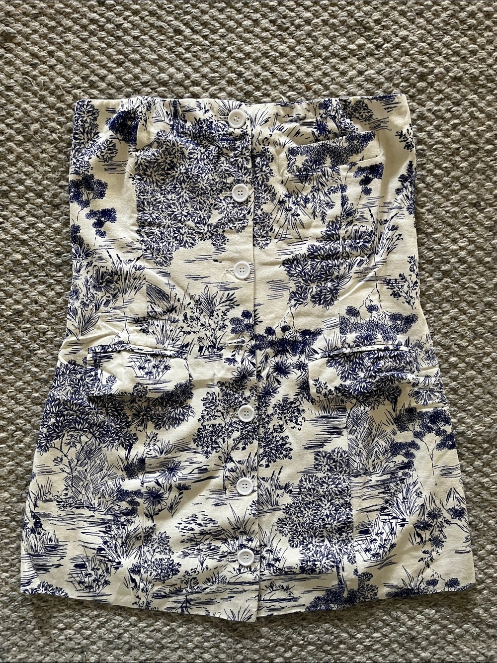 Olivaceous Cream and Navy Toile Button-Front Mini Dress